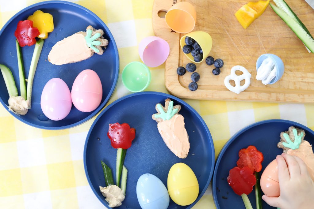 easter kid food on 3 plates