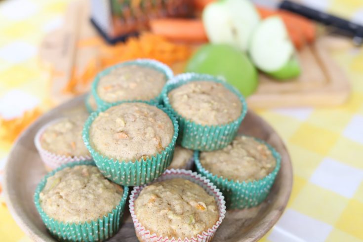 muffins on a plate wuth carrots ans apples