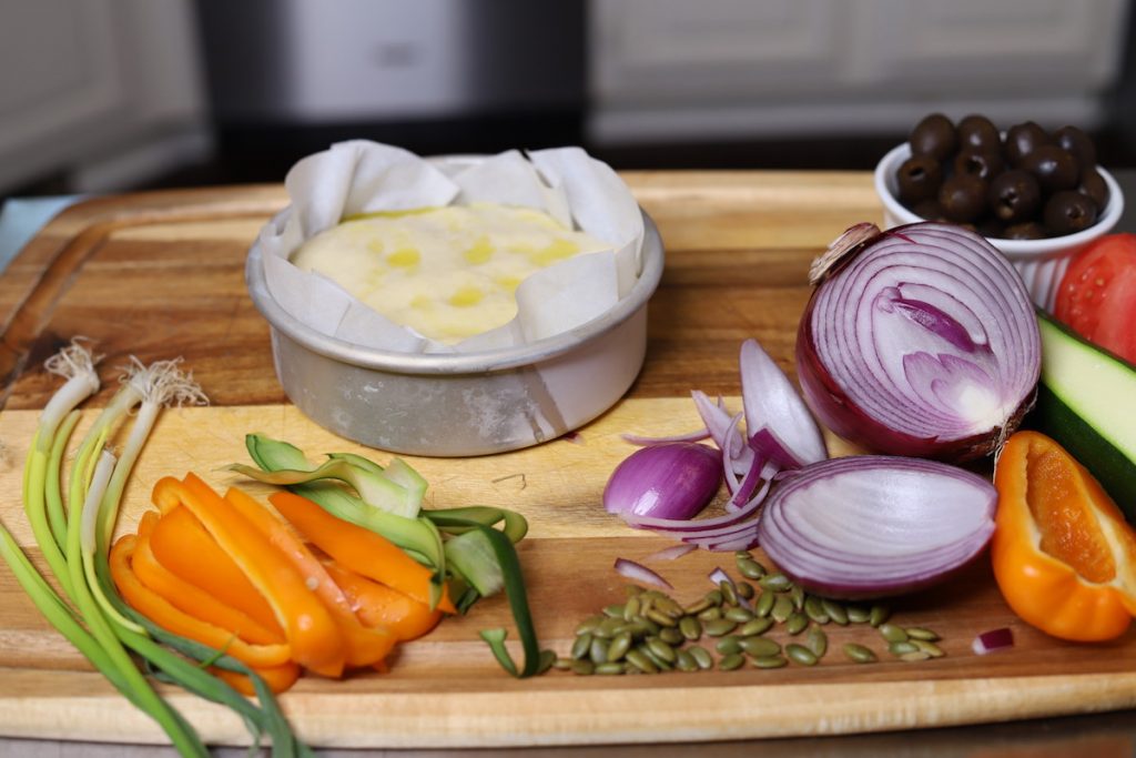 vegetables preped for focaccia bread