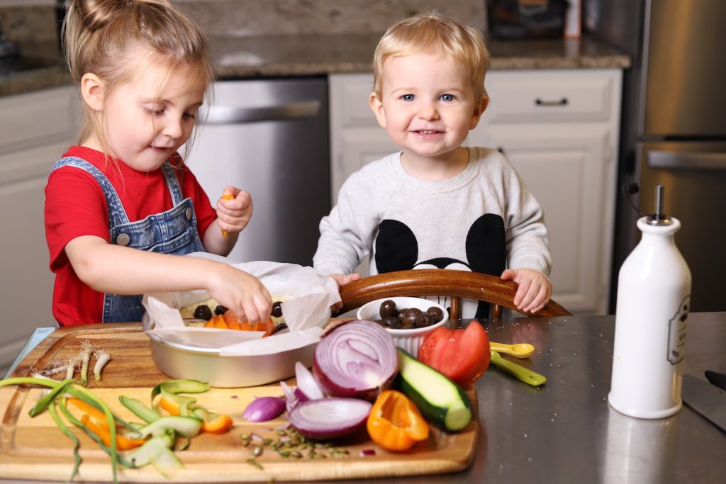 kids making garden focaccia