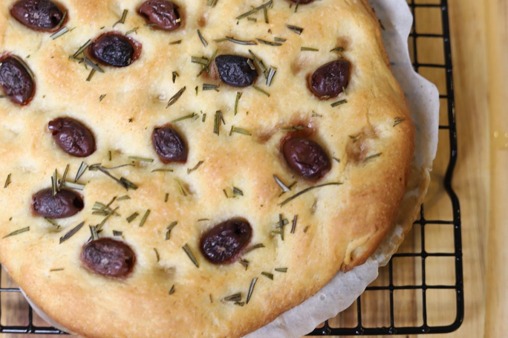 olives in garden focaccia