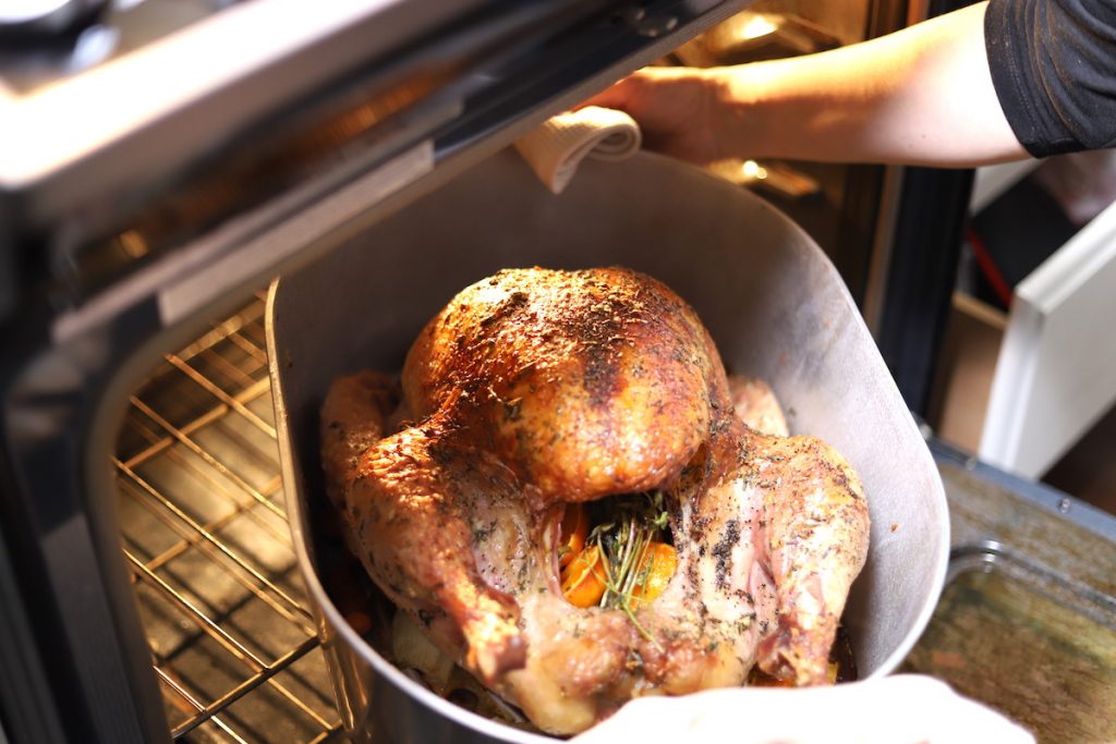 turkey coming out of the oven