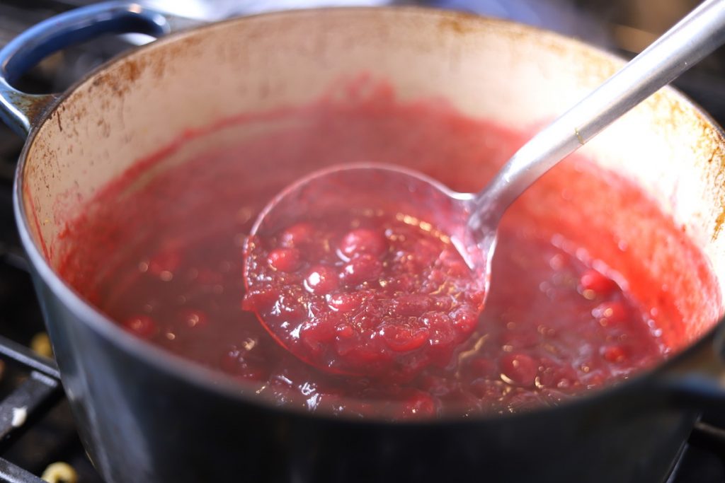 cranberries cooked into sauce