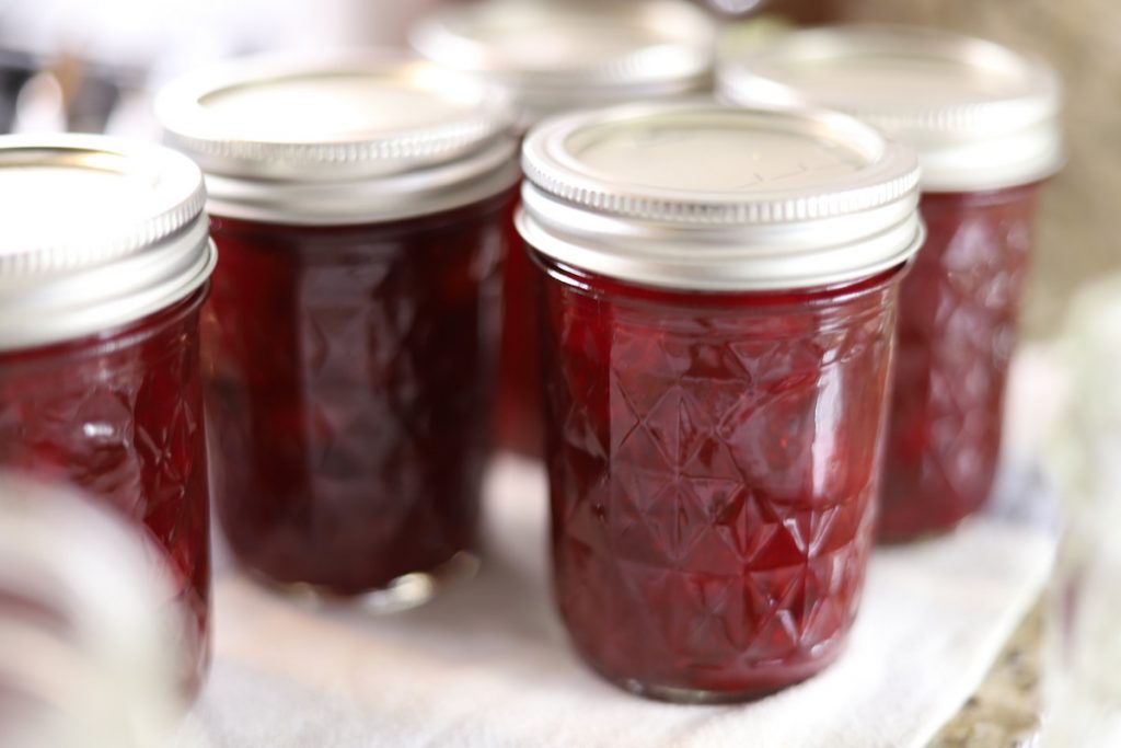 mason jars of cranberry sauce