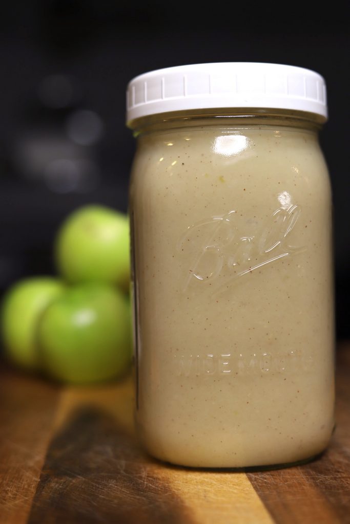 apple and parsnip puree in a jar
