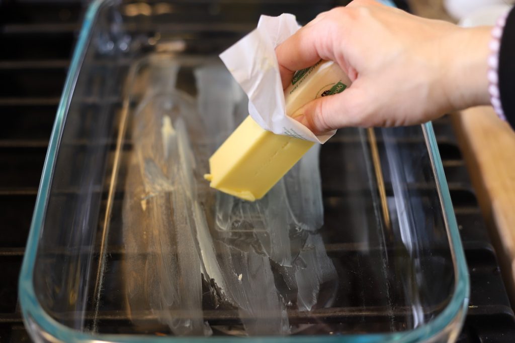 coating a dish with butter