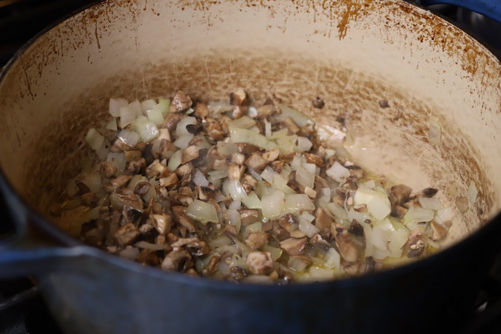 sauteing onions and mushrooms